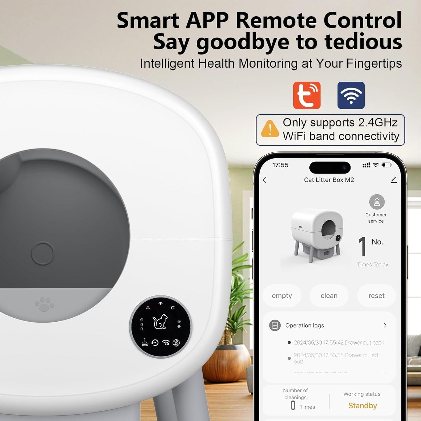 Self Cleaning Litter Box,95L Automatic Cat Litter Box Self Cleaning Large Capacity for Multiple Cats, App-Controlled with Safety Sensors, Removable Washable Liner,2 Rolls Garbage Bags,Grey